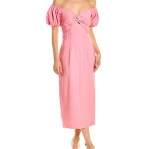 $495 NWT Pink ML Monique Lhuillier Off The Shoulder Midi Dress in Pink Sz 4P
